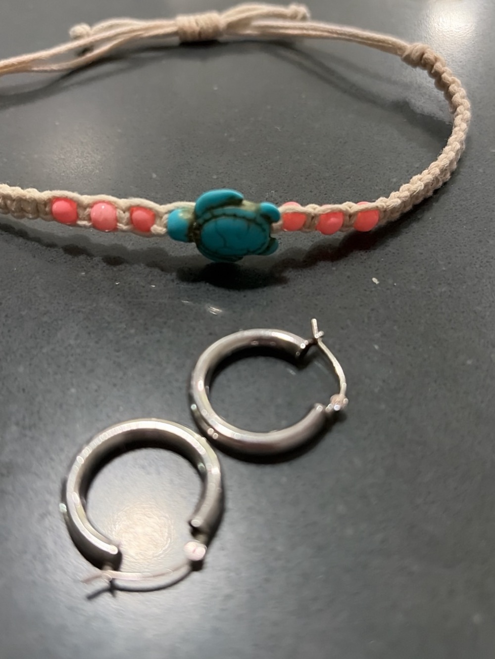 Sterling Silver Hoop Earrings and turtle bracelet